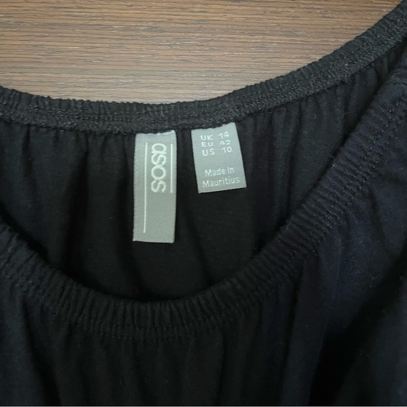 ASOS DESIGN off the shoulder mini
sundress with pep hem in black - Picture 8 of 8